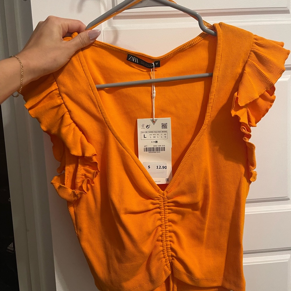 Zara Vibrant Orange Ruffle Crop Top